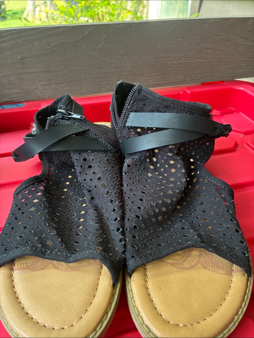 Blowfish Black Perforated Zip Cross-Strap Sandals
